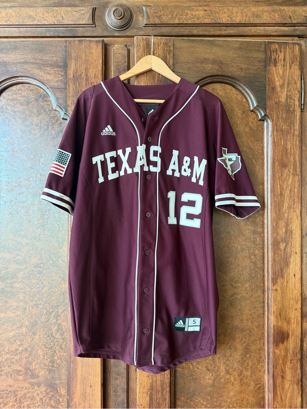 adidas Texas A&M Maroon Baseball Jersey #12